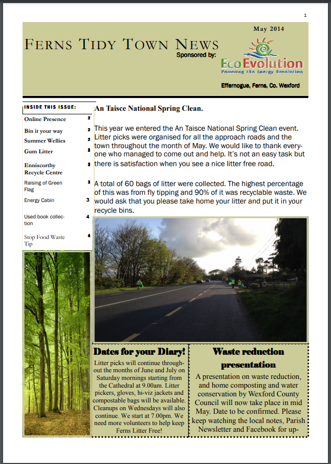 Ferns Tidy Towns, Newsletter May 2014_01